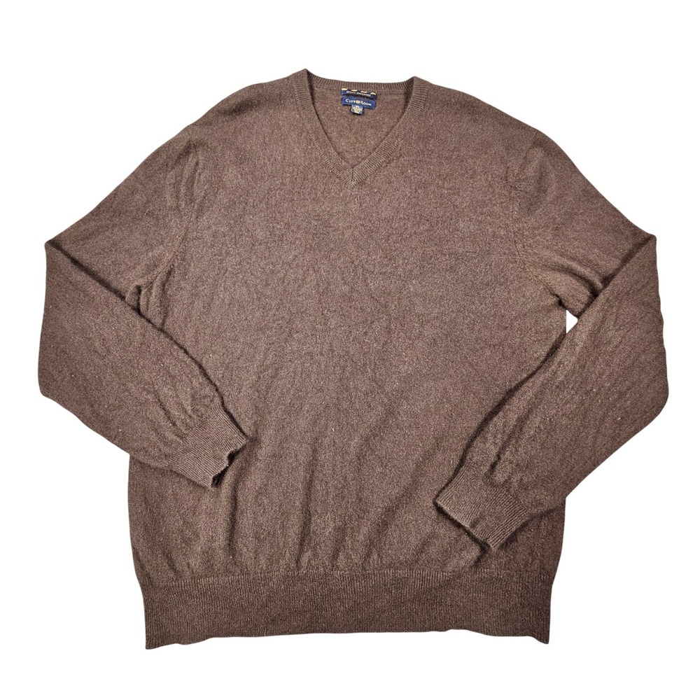 Club Room Estate Cashmere Sweater Mens XL Brown V-Neck 2-Ply 100% Cashmere